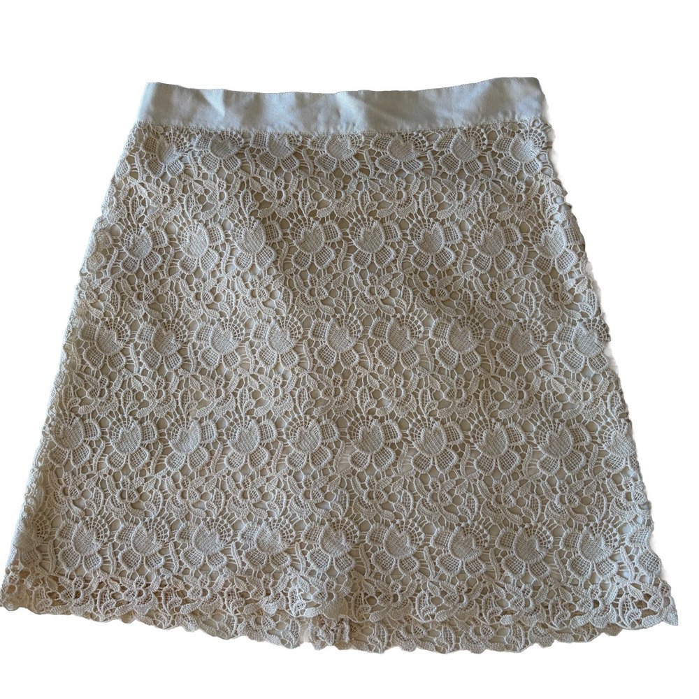 Ann Taylor Loft Crochet A-Line Skirt 2 Ivory Lined Boho Mini Hippie Fairie Coast